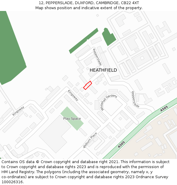 12, PEPPERSLADE, DUXFORD, CAMBRIDGE, CB22 4XT: Location map and indicative extent of plot