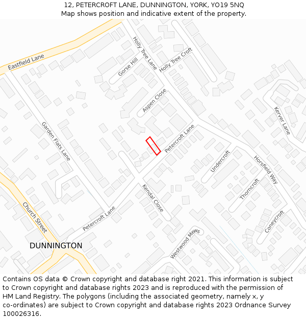 12, PETERCROFT LANE, DUNNINGTON, YORK, YO19 5NQ: Location map and indicative extent of plot