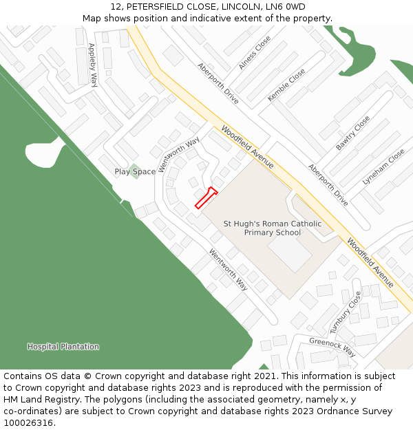 12, PETERSFIELD CLOSE, LINCOLN, LN6 0WD: Location map and indicative extent of plot