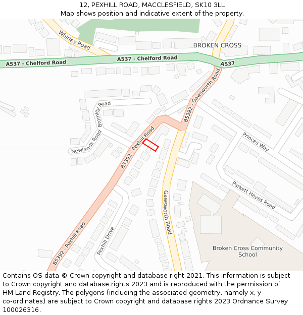12, PEXHILL ROAD, MACCLESFIELD, SK10 3LL: Location map and indicative extent of plot
