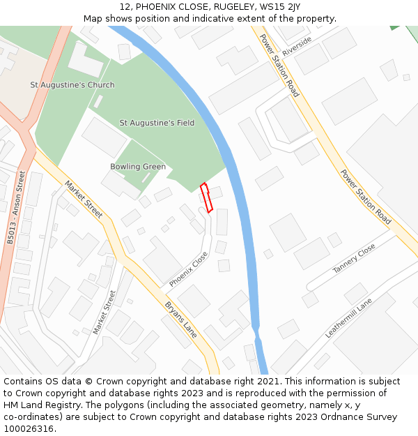12, PHOENIX CLOSE, RUGELEY, WS15 2JY: Location map and indicative extent of plot