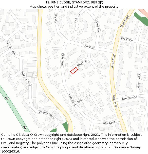 12, PINE CLOSE, STAMFORD, PE9 2JQ: Location map and indicative extent of plot