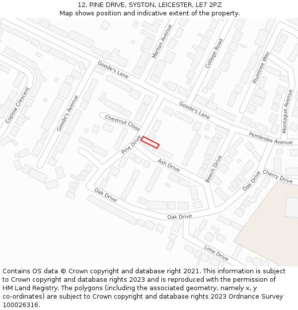 12, PINE DRIVE, SYSTON, LEICESTER, LE7 2PZ: Location map and indicative extent of plot
