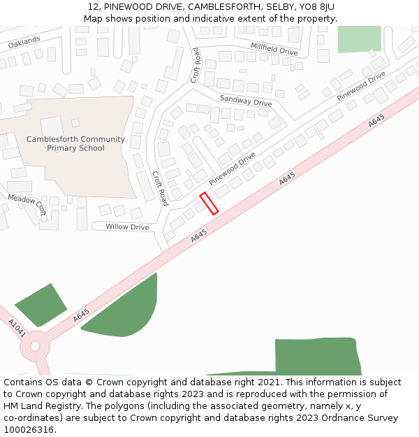 12, PINEWOOD DRIVE, CAMBLESFORTH, SELBY, YO8 8JU: Location map and indicative extent of plot