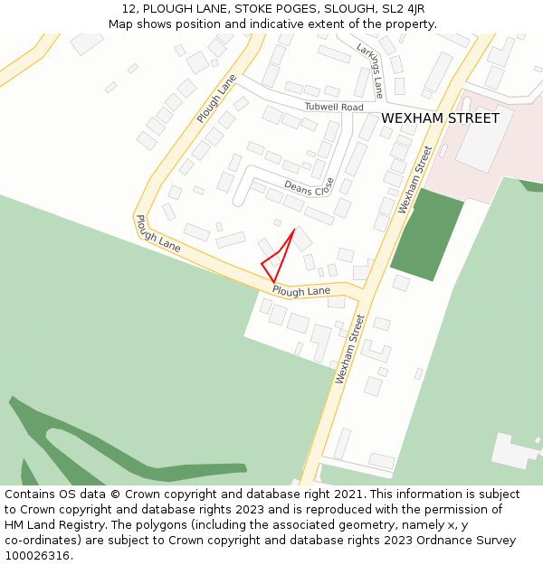 12, PLOUGH LANE, STOKE POGES, SLOUGH, SL2 4JR: Location map and indicative extent of plot