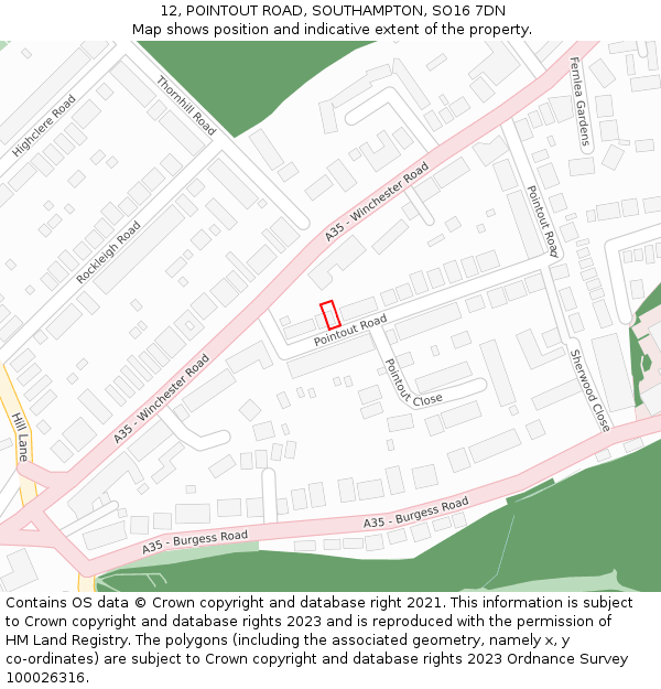 12, POINTOUT ROAD, SOUTHAMPTON, SO16 7DN: Location map and indicative extent of plot
