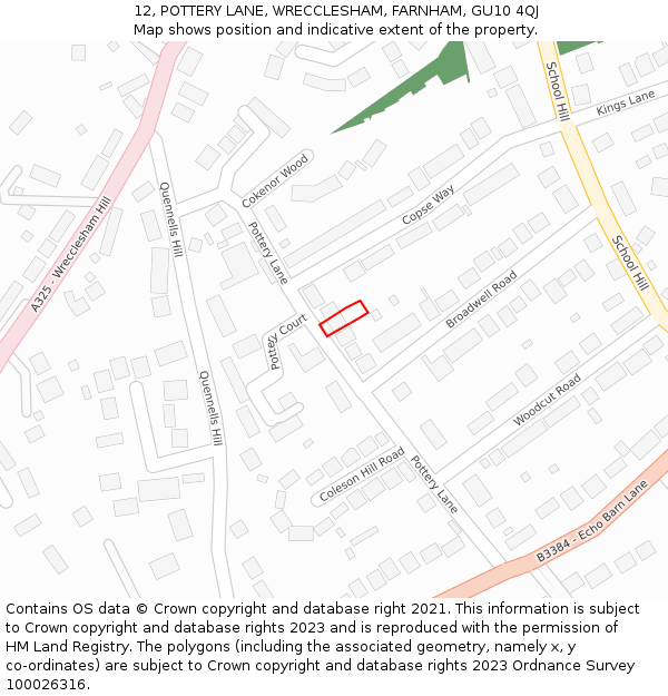 12, POTTERY LANE, WRECCLESHAM, FARNHAM, GU10 4QJ: Location map and indicative extent of plot