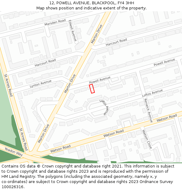 12, POWELL AVENUE, BLACKPOOL, FY4 3HH: Location map and indicative extent of plot