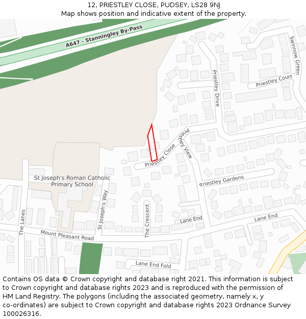 12, PRIESTLEY CLOSE, PUDSEY, LS28 9NJ: Location map and indicative extent of plot
