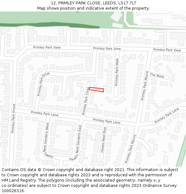 12, PRIMLEY PARK CLOSE, LEEDS, LS17 7LT: Location map and indicative extent of plot