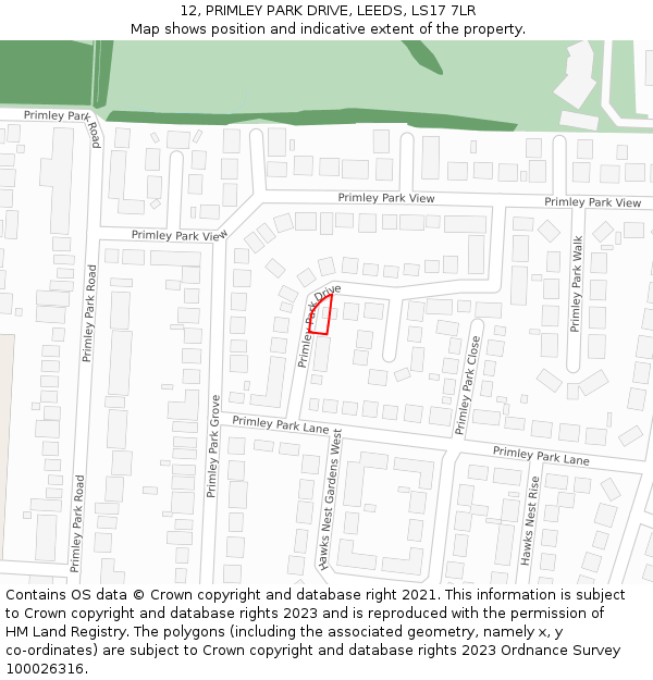 12, PRIMLEY PARK DRIVE, LEEDS, LS17 7LR: Location map and indicative extent of plot