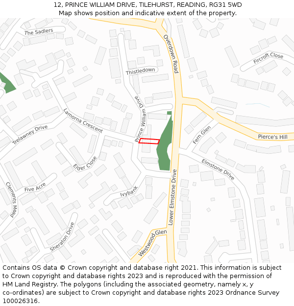 12, PRINCE WILLIAM DRIVE, TILEHURST, READING, RG31 5WD: Location map and indicative extent of plot