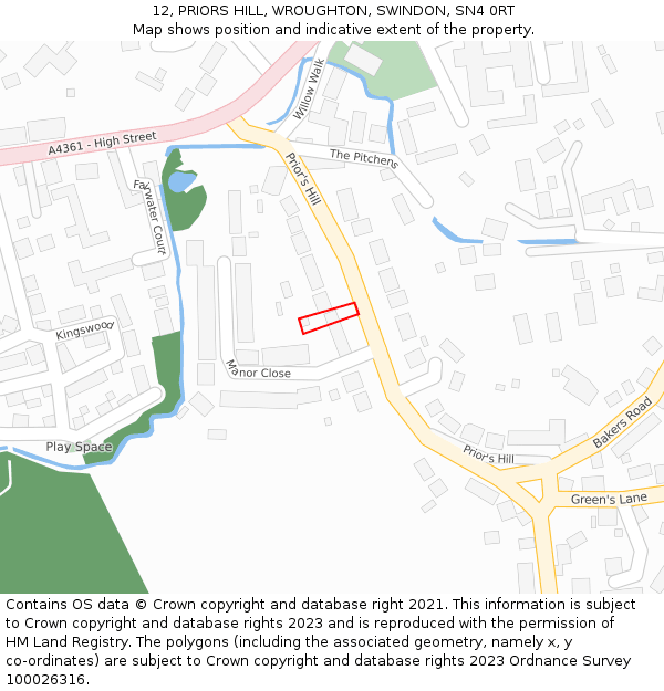 12, PRIORS HILL, WROUGHTON, SWINDON, SN4 0RT: Location map and indicative extent of plot