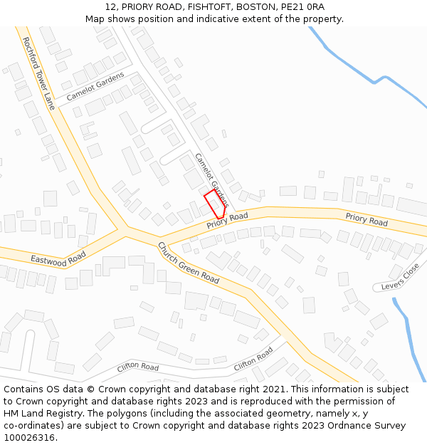 12, PRIORY ROAD, FISHTOFT, BOSTON, PE21 0RA: Location map and indicative extent of plot