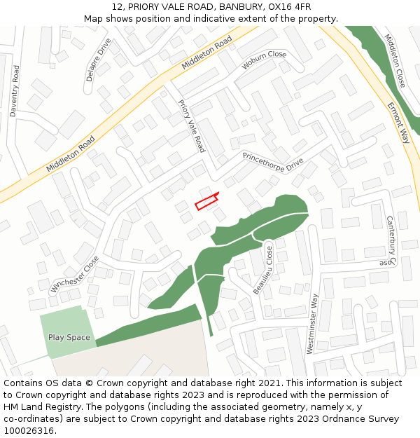 12, PRIORY VALE ROAD, BANBURY, OX16 4FR: Location map and indicative extent of plot