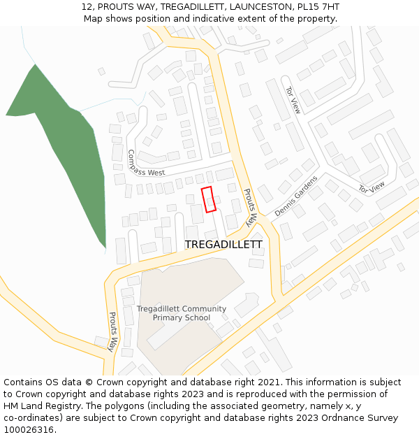 12, PROUTS WAY, TREGADILLETT, LAUNCESTON, PL15 7HT: Location map and indicative extent of plot