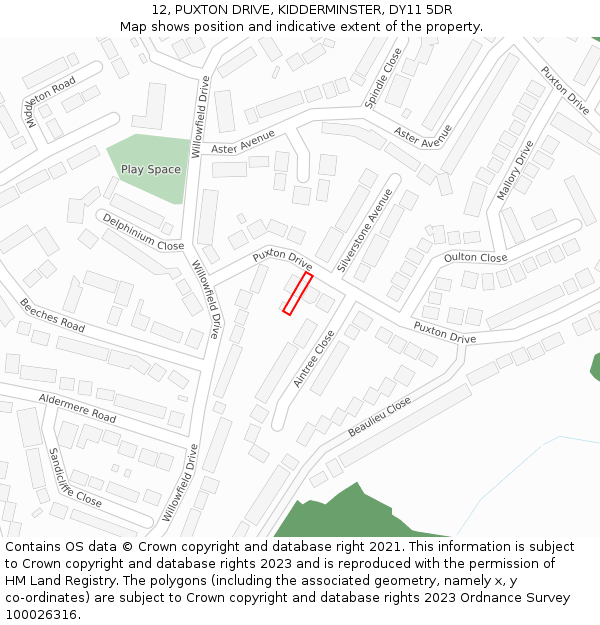 12, PUXTON DRIVE, KIDDERMINSTER, DY11 5DR: Location map and indicative extent of plot