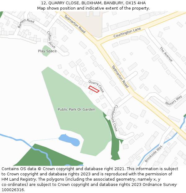 12, QUARRY CLOSE, BLOXHAM, BANBURY, OX15 4HA: Location map and indicative extent of plot