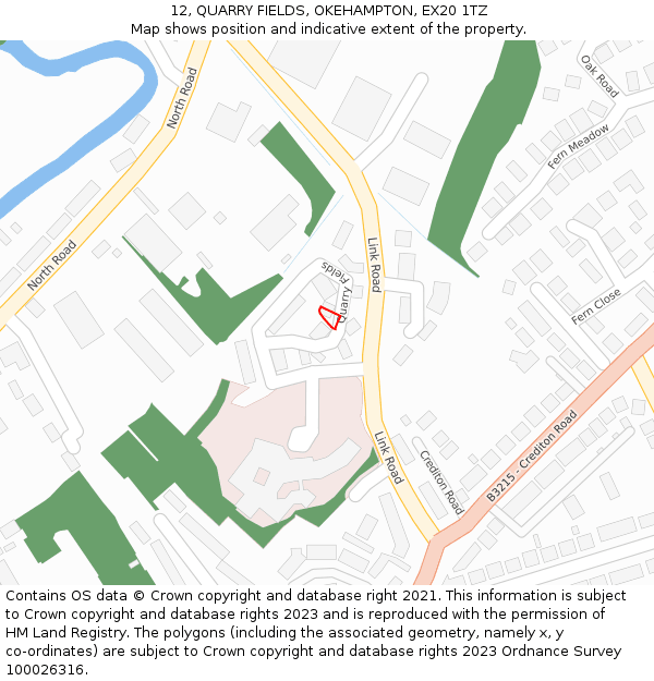 12, QUARRY FIELDS, OKEHAMPTON, EX20 1TZ: Location map and indicative extent of plot