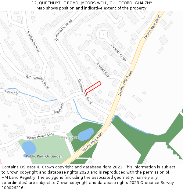 12, QUEENHYTHE ROAD, JACOBS WELL, GUILDFORD, GU4 7NY: Location map and indicative extent of plot