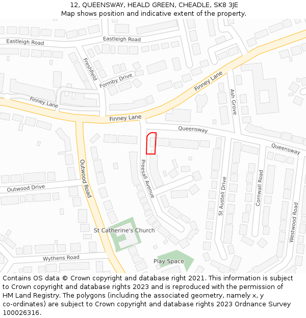 12, QUEENSWAY, HEALD GREEN, CHEADLE, SK8 3JE: Location map and indicative extent of plot