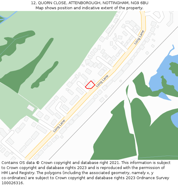 12, QUORN CLOSE, ATTENBOROUGH, NOTTINGHAM, NG9 6BU: Location map and indicative extent of plot