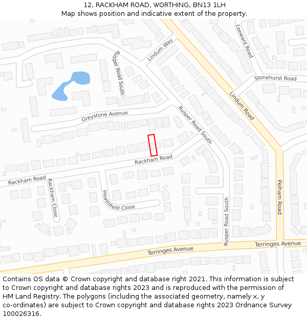 12, RACKHAM ROAD, WORTHING, BN13 1LH: Location map and indicative extent of plot