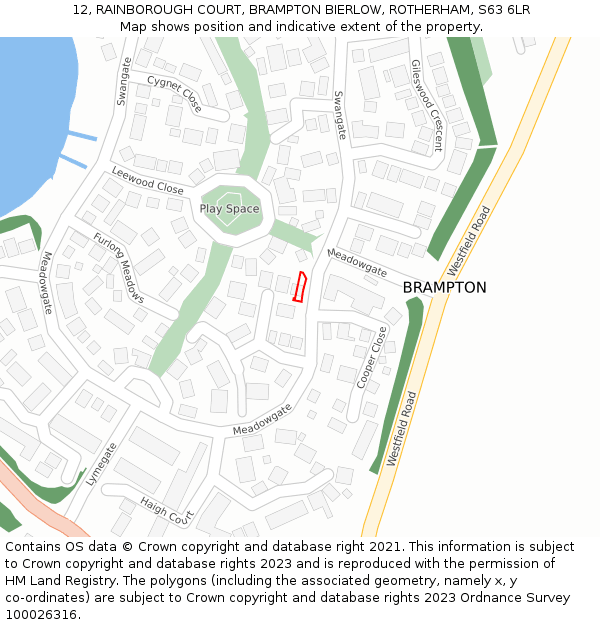 12, RAINBOROUGH COURT, BRAMPTON BIERLOW, ROTHERHAM, S63 6LR: Location map and indicative extent of plot