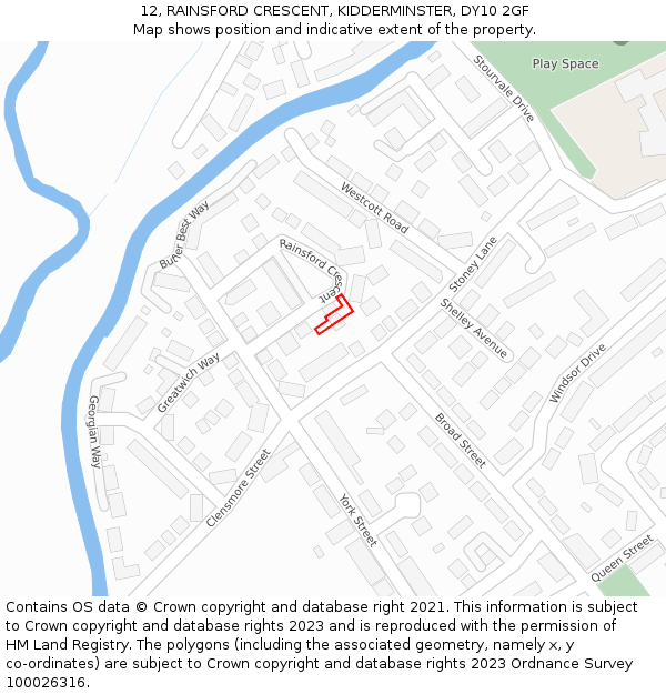 12, RAINSFORD CRESCENT, KIDDERMINSTER, DY10 2GF: Location map and indicative extent of plot