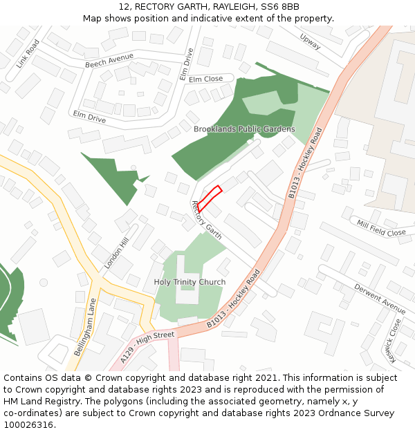 12, RECTORY GARTH, RAYLEIGH, SS6 8BB: Location map and indicative extent of plot