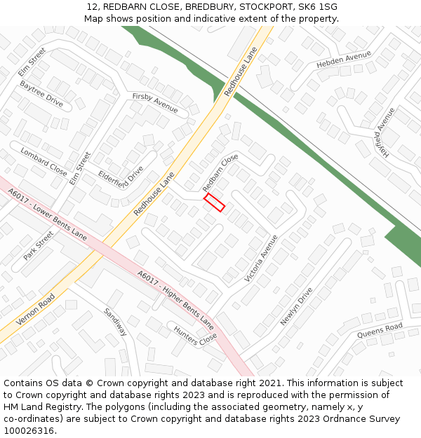 12, REDBARN CLOSE, BREDBURY, STOCKPORT, SK6 1SG: Location map and indicative extent of plot