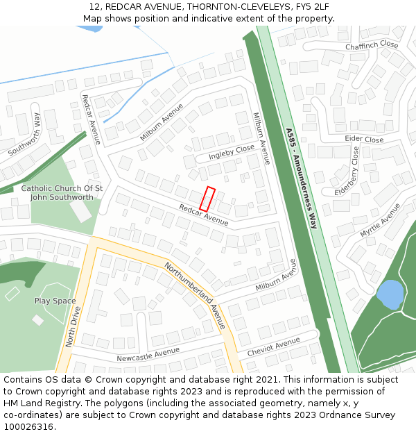 12, REDCAR AVENUE, THORNTON-CLEVELEYS, FY5 2LF: Location map and indicative extent of plot