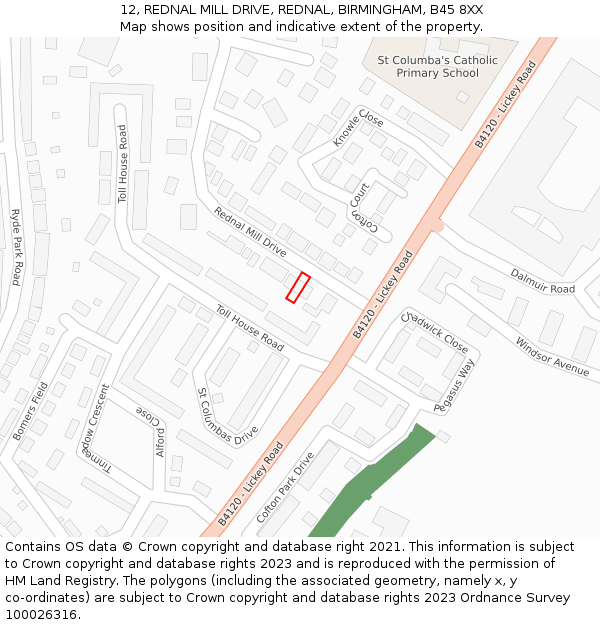 12, REDNAL MILL DRIVE, REDNAL, BIRMINGHAM, B45 8XX: Location map and indicative extent of plot