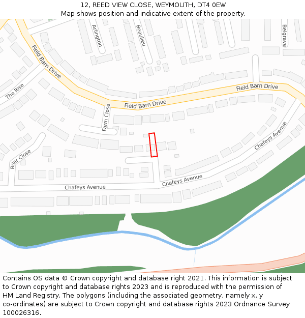 12, REED VIEW CLOSE, WEYMOUTH, DT4 0EW: Location map and indicative extent of plot