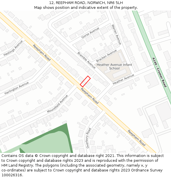 12, REEPHAM ROAD, NORWICH, NR6 5LH: Location map and indicative extent of plot