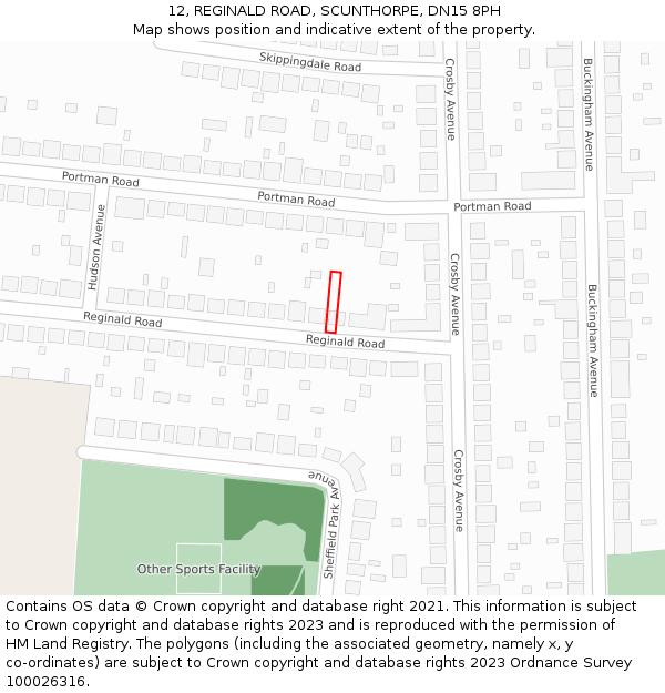 12, REGINALD ROAD, SCUNTHORPE, DN15 8PH: Location map and indicative extent of plot