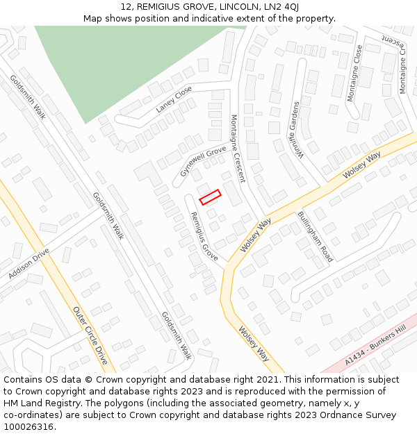12, REMIGIUS GROVE, LINCOLN, LN2 4QJ: Location map and indicative extent of plot