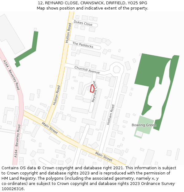 12, REYNARD CLOSE, CRANSWICK, DRIFFIELD, YO25 9PG: Location map and indicative extent of plot