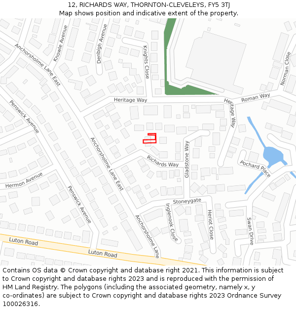 12, RICHARDS WAY, THORNTON-CLEVELEYS, FY5 3TJ: Location map and indicative extent of plot