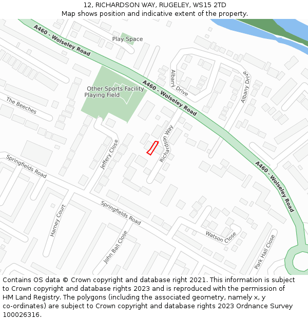 12, RICHARDSON WAY, RUGELEY, WS15 2TD: Location map and indicative extent of plot
