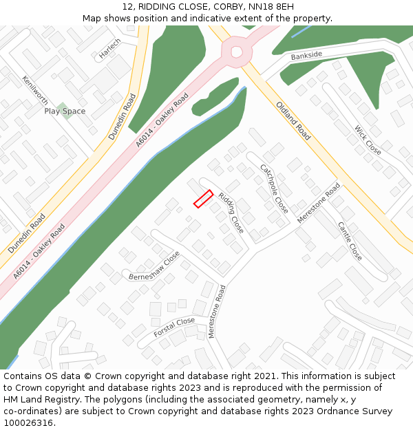 12, RIDDING CLOSE, CORBY, NN18 8EH: Location map and indicative extent of plot