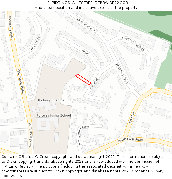 12, RIDDINGS, ALLESTREE, DERBY, DE22 2GB: Location map and indicative extent of plot