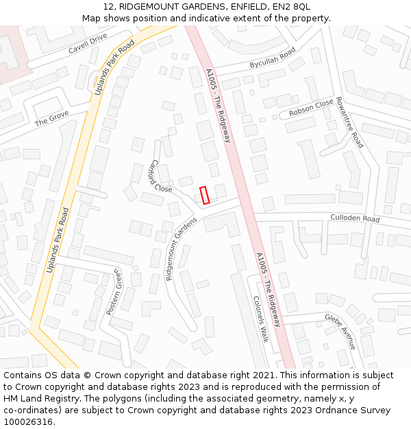 12, RIDGEMOUNT GARDENS, ENFIELD, EN2 8QL: Location map and indicative extent of plot