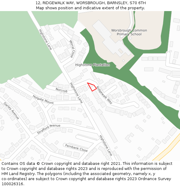 12, RIDGEWALK WAY, WORSBROUGH, BARNSLEY, S70 6TH: Location map and indicative extent of plot