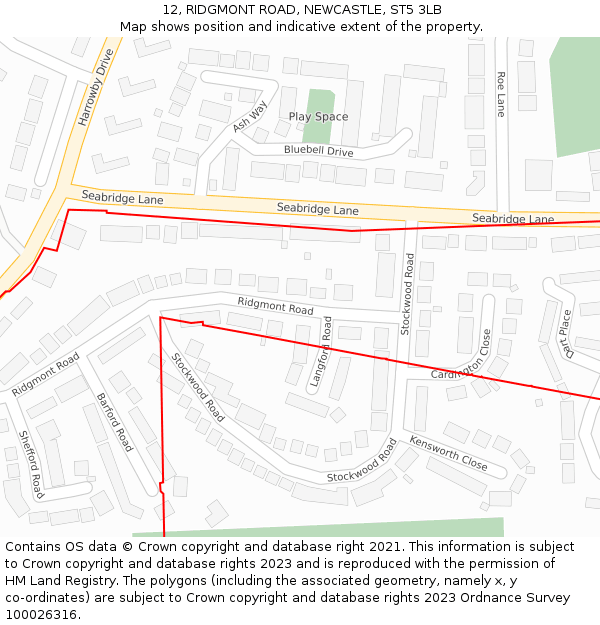 12, RIDGMONT ROAD, NEWCASTLE, ST5 3LB: Location map and indicative extent of plot