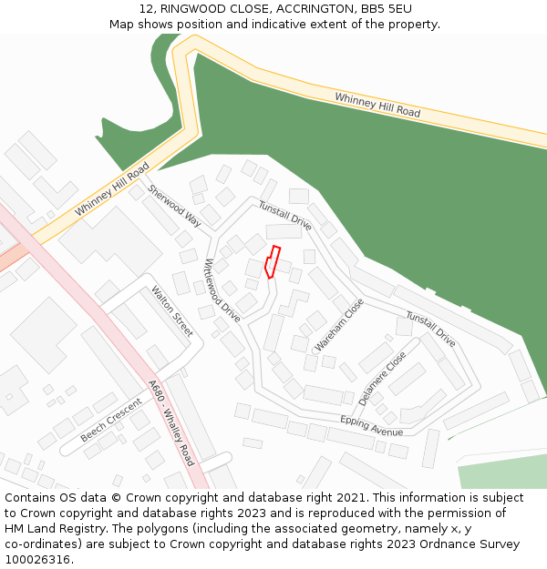 12, RINGWOOD CLOSE, ACCRINGTON, BB5 5EU: Location map and indicative extent of plot
