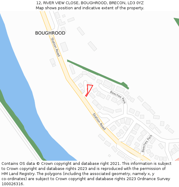 12, RIVER VIEW CLOSE, BOUGHROOD, BRECON, LD3 0YZ: Location map and indicative extent of plot