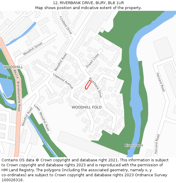12, RIVERBANK DRIVE, BURY, BL8 1UR: Location map and indicative extent of plot