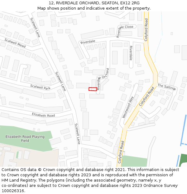 12, RIVERDALE ORCHARD, SEATON, EX12 2RG: Location map and indicative extent of plot