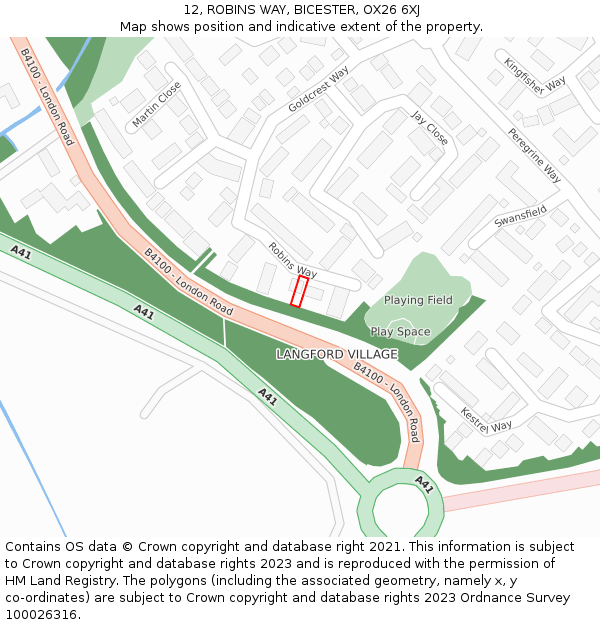 12, ROBINS WAY, BICESTER, OX26 6XJ: Location map and indicative extent of plot
